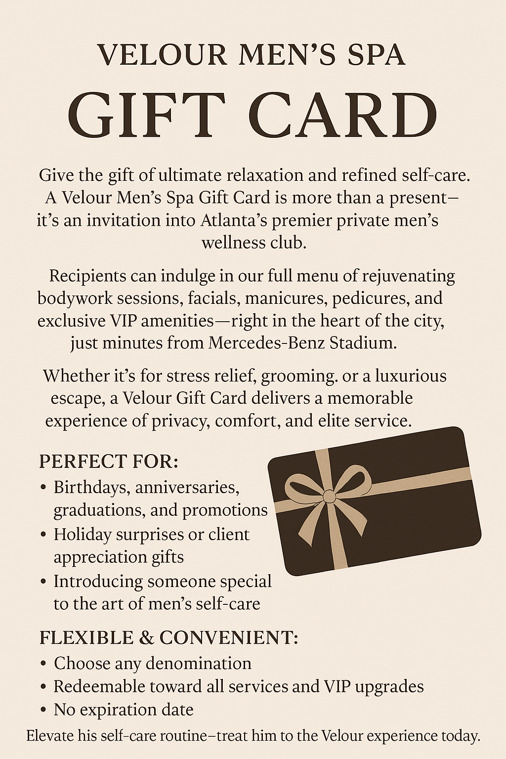 Velour Men's Spa GIFT CARD